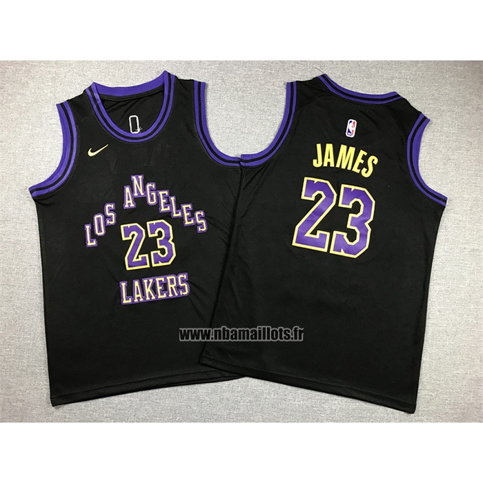 Maillot Enfant Los Angeles Lakers LeBron James NO 23 Ville 2023-24 Noir
